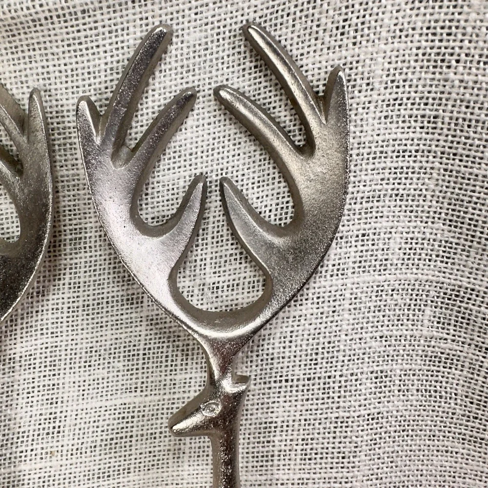 Pottery Barn Reindeer Stag Salad Serving Forks Metal Rustic Lodge 11 Inch‎